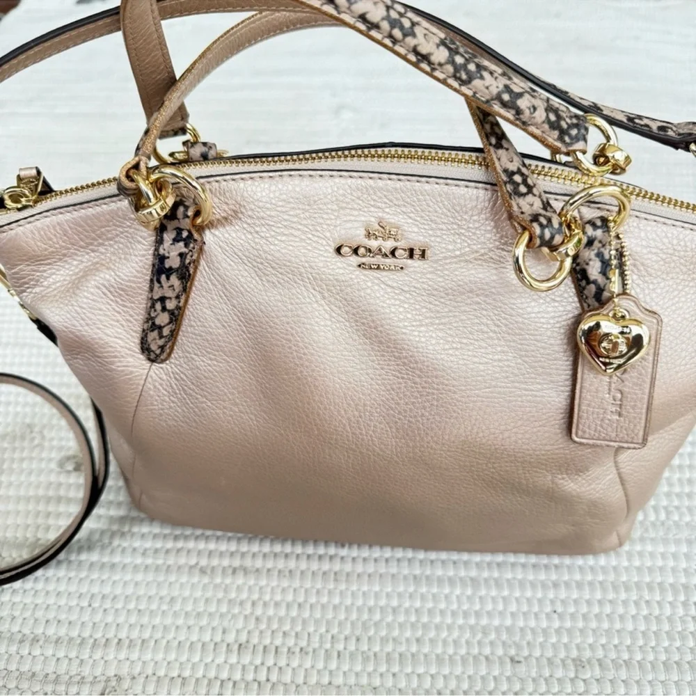 Coach Emma Satchel Metallic Blush Pebble Leather Snake Trim Crossbody